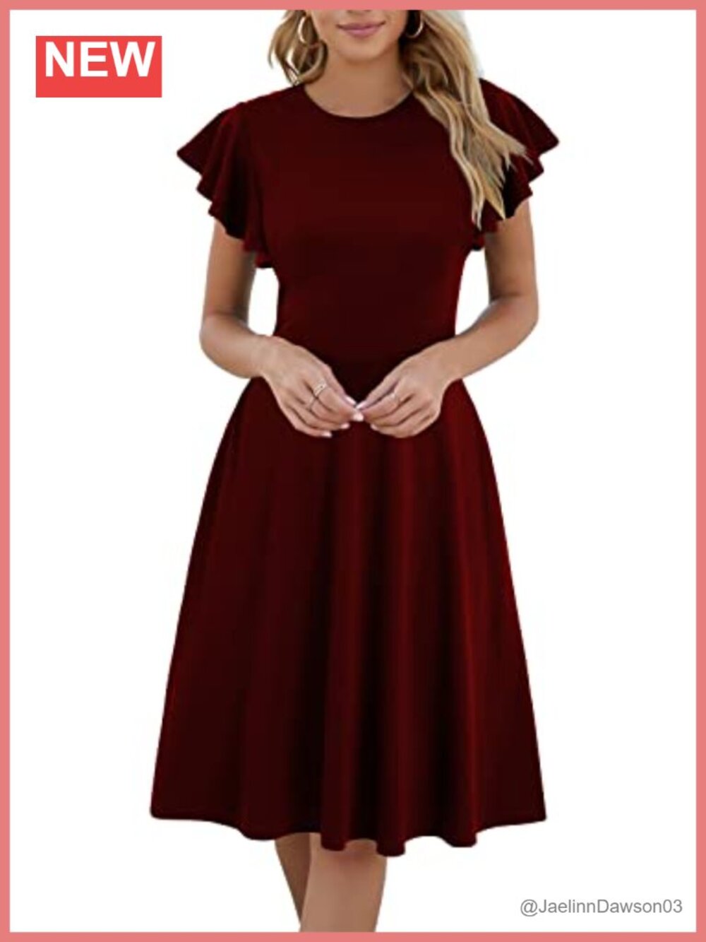 HELYO Women's Semi-Formal Ruffle Sleeves V-Back Work Fit and Flare Cocktail